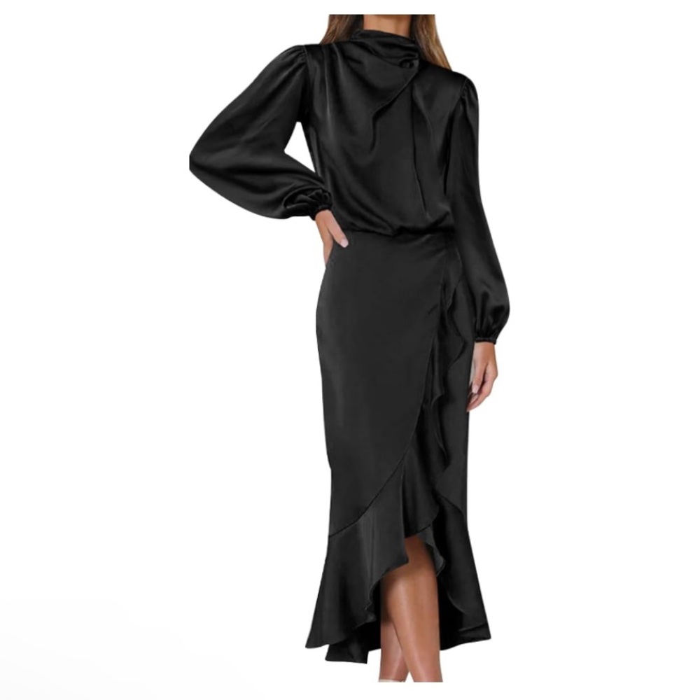 Elegant Black Satin Wrap Dress